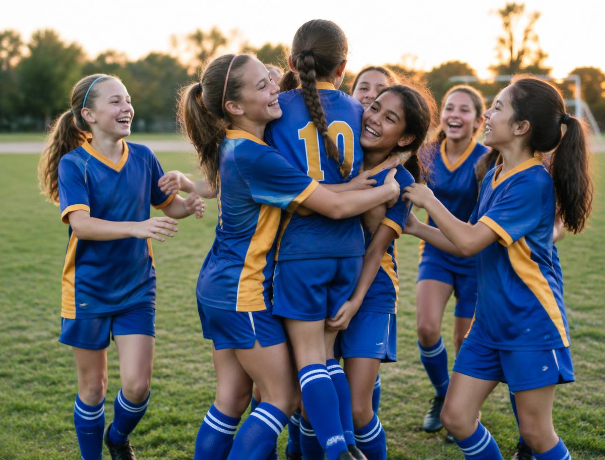 Youth soccer teammates celebrating